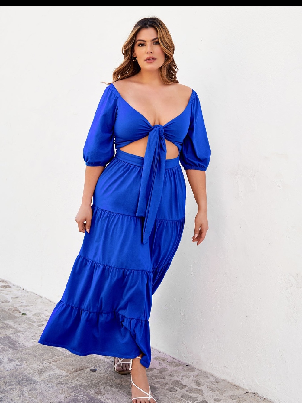 Rebdolls Cobalt Blue Tie-Front Maxi Dress with Waist Cutout